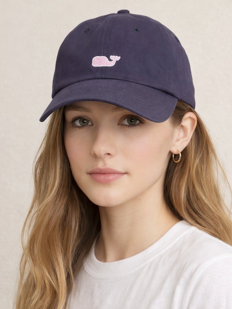 Vineyard Vines Baseball Cap Navy Pink Whale Cotton